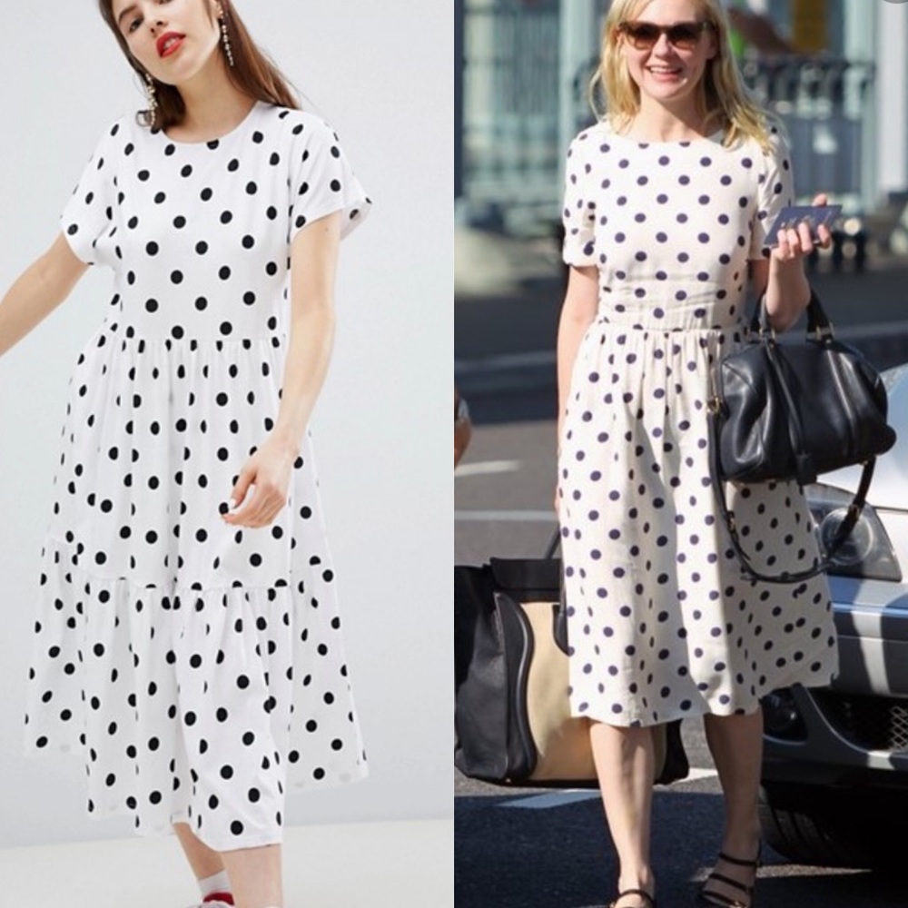 Topshop Cream Spot polka dot Midi Dress